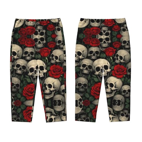 Pajama Pants Pajama Bottoms with Elastic Waistband Sleepwear Lounge Pants, Skull Rose Flowers3