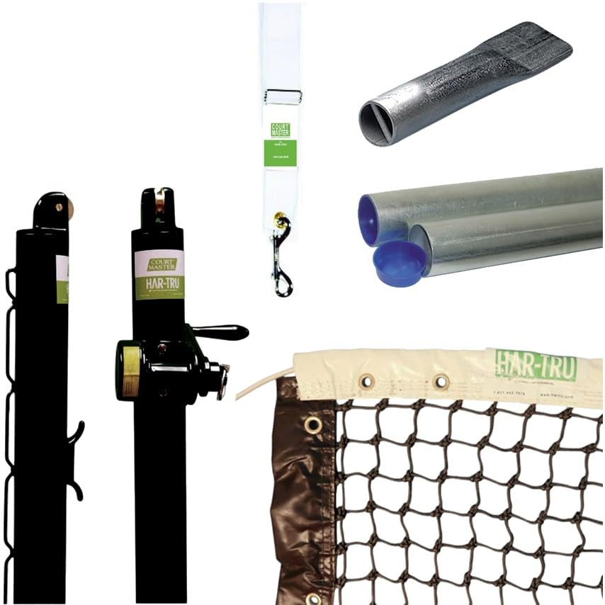 Har-Tru Steel Tennis Posts – Permanent Court Kit – 2 7/8” Round, External Wind, Black – Optional Ground Sleeves
