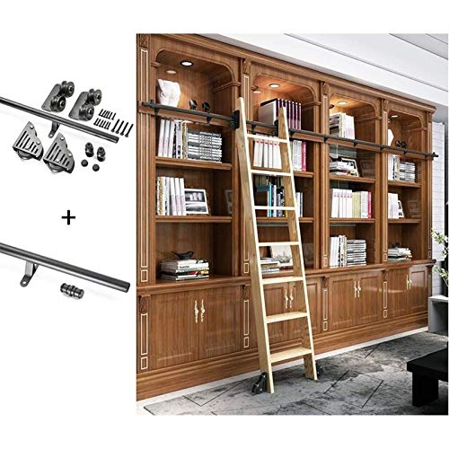 Herraje para Puerta Corredera Kit 3.3ft-13ft Biblioteca de escaleras deslizantes Juego completo de riel rodante de hardware (sin escalera), Riel de tubo redondo de acero inoxidable para el hogar / int