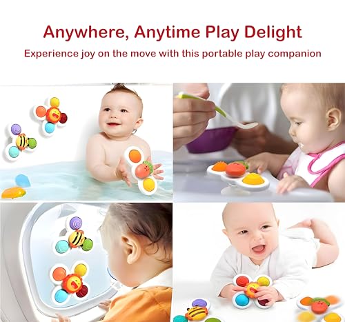 Thunder Group 3 Pcs Suction Cup Spinner Toys|bath fidget spinner for Babies|Baby Suction Spinner Toys for Toddler|Baby Fidget Spinners for Babies|window spinners toy Unisex Under 6 Year (Pop Colours) - Image 4
