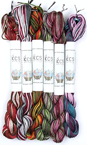 Image of KCS Big skeins of 25 Meters Size 25 Color Variegated Cross Stitch Stranded Threads,6 skeins,09
