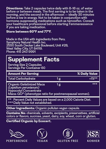 Foto de Femmenessence MacaPause - Clínicamente probado para posmenopausia, suplementos naturales de equilibrio hormonal para mujeres, salud ósea y cardíaca, alivio de síntomas, 120 cápsulas de raíz de maca (imagen 6)