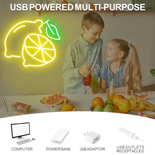 Image of Lemon Neon Signs, Summer Fruit LED Light, USB Powered Wall Hanging Night Light, Decor for Home Kitchen, Party, Drink Shop, Bar, 15.2 inchx13 inch