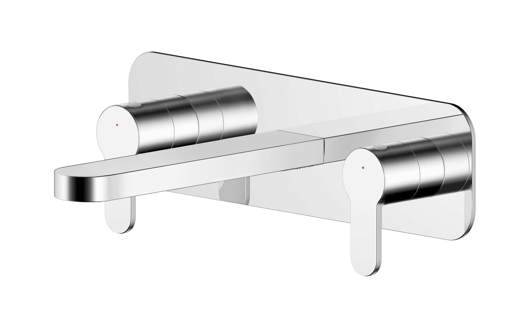 Balterley Consall Contemporary Round Wall Mount 3 Tap Hole Basin Mixer Tap & Back Plate - Chrome Silver