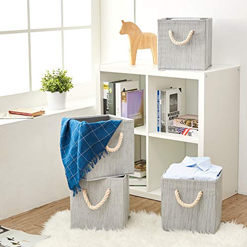 EZOWare 4 stuks katoenen opvouwbare opbergdozen, opbergmand met sterke handgrepen voor de organisatie van de kinderkamer… - Image 4