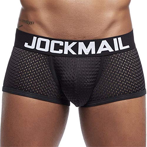 JOCKMAIL Boxer Homme Respirante sous-vêtement Sport Stretch Shorty Poche 3D Confort (FR/ES, Alpha/Lettres, M, Taille Normale, Taille Normale, Noir)