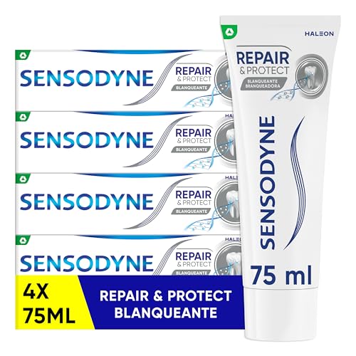 Sensodyne Repair & Protect Blanqueante, Pasta Dentífrica para Dientes Sensibles, Protección y Alivio Frente a Sensibilidad Dental, Pack de 4 x 75 ml