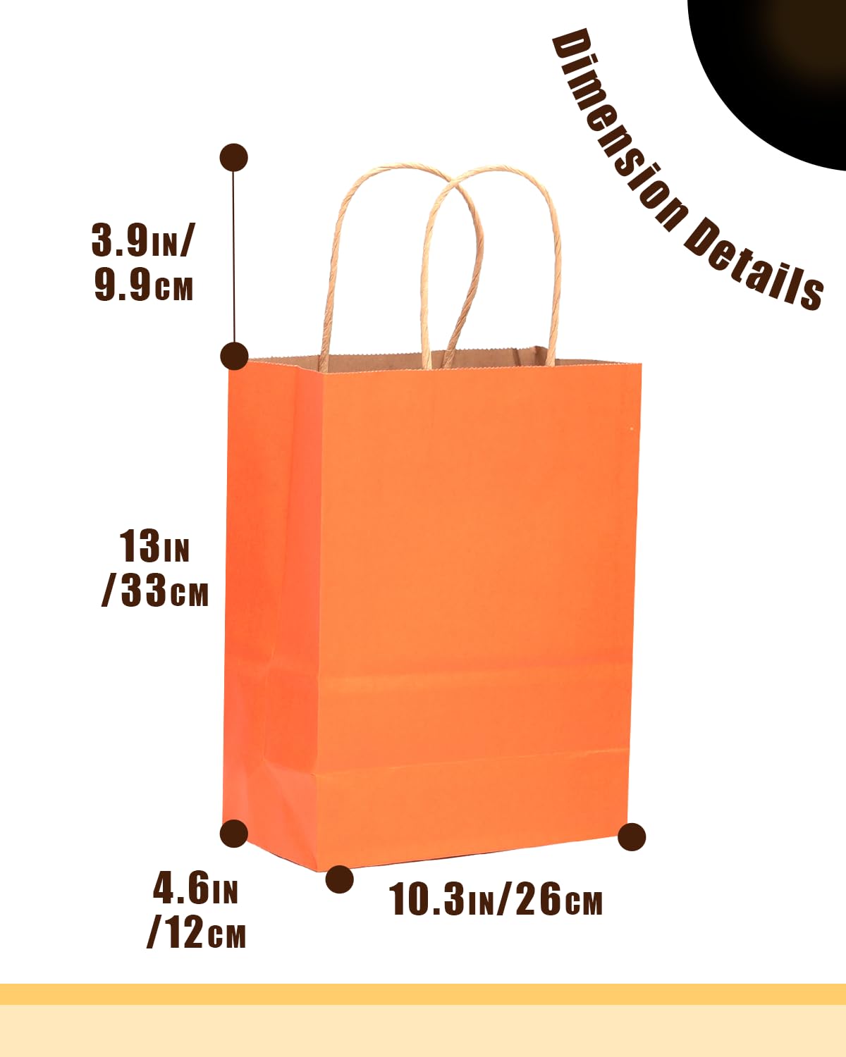 qiqee 100PCS Gift Bag with Handles Bulk Kraft Orange Paper Bags Multiple Uses (13''x5''x10'', Large Size)
