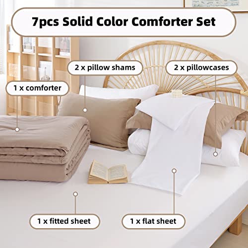 Image of weigelia King Comforter Set with Sheets - Taupe 7 Pieces Bed in a Bag King