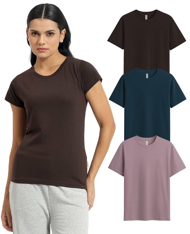 Image of Sleepynuts Women's Plain Round Neck Regular Fit Half Sleeve Cotton T Shirt