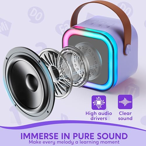 Image of SYNCFUN Karaoke Machine, Mini Karaoke Machine with 2 Wireless Microphones for Kids and Adults, Bluetooth Speaker Toys, Birthday Girls Gift for Ages 3,4, 5, 6,7, 8,9,10,11,12+ Years Old(Purple)