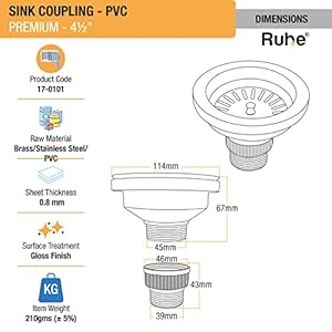 Ruhe® PVC Sink Coupling | Stainless Steel Kitchen Sink PVC Coupling/Drain Outlet/PVC Connector | Chrome Finish