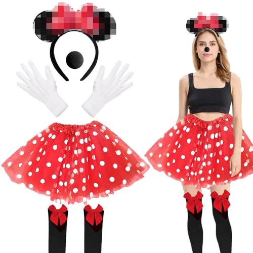 Yi'antai Costume de Souris pour Femme, Deguisement Mouse Femme, Costume de Mini Souris avec Tutu Rouge, Serre-Tête Mini Souris, Costume Adulte pour Carnaval,...
