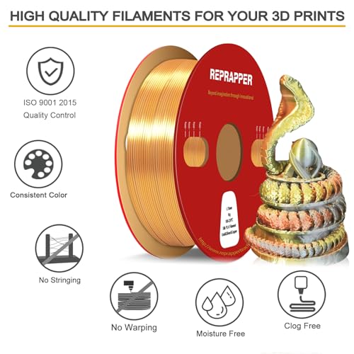 Image of Reprapper Triple Color Filament Dual Extrusion PLA Filament 1.75mm for 3D Printer, pla Filament 1.75mm Multicolor Like Dual Color 2.2lbs (1kg), Silk PLA Gold /Silver /Copper