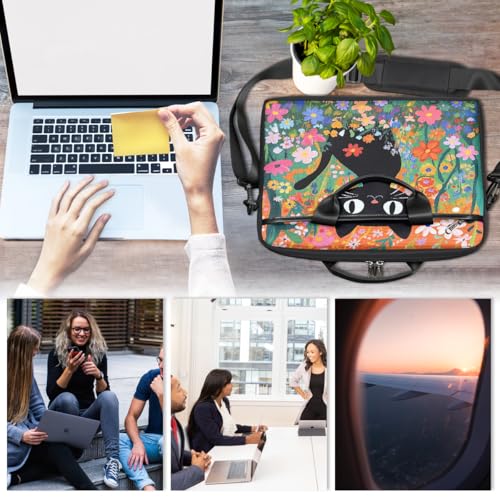 Bolso para portátil negro con flores, 15 pulgadas miniatura 6