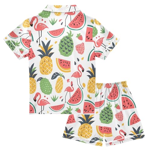 ALAZA Watermelon Pineapple Flamingo Fruit Pajamas Satin Pajama Set Short Sleeve Button Down Sleepwear2