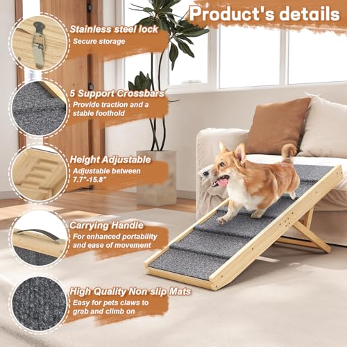 Adjustable Dog Ramp for Car with Anti-Slip Rug and 4 Height Levels for 7.7" to 15.8", Folding Dog Steps Doggie Ramp Pet Stairs for Couch, Car, Bed Stairs, Portable and Bearing 200LBS - Image 5