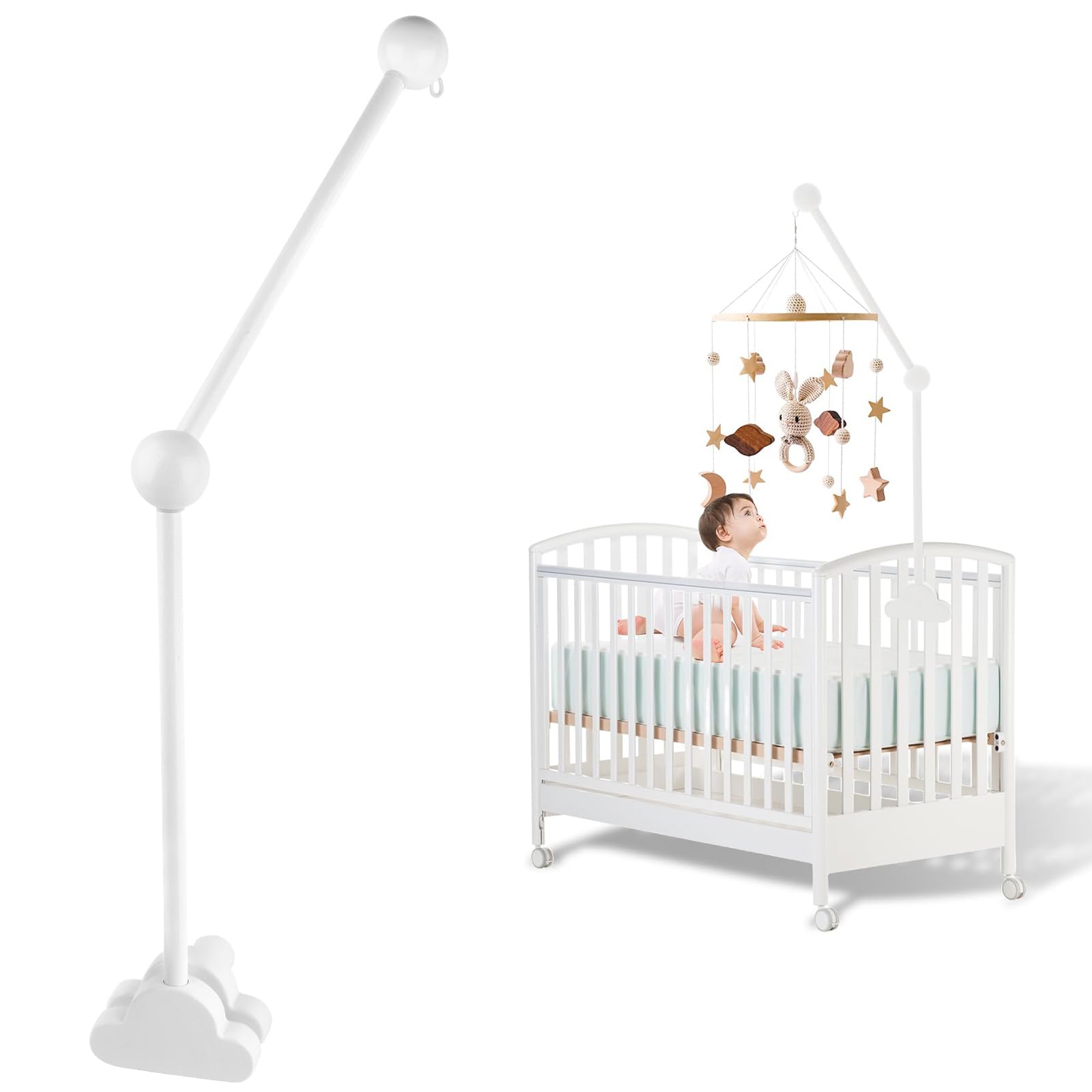Supporto mobile per lettino, girevole a 360°, supporto mobile per fasciatoio in legno, supporto mobile per appendere campanelli a vento, giocattolo nella cameretta dei bambini, gancio mobile per