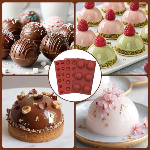 Image of 3 Packs Silicone Hot Chocolate Bomb Molds, 2.7 inch 1.6 inch 1 inch Semi Sphere Molds for Making Chocolate, Cake, Jelly, Dome Mousse (6 /15 /24 Cups)