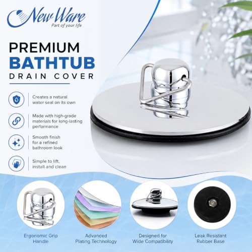 Image of NEW WARE 40mm Bath Tub Chain Drain Stopper | Bathroom Sink Basin Rubber Stopper with Metal Chain | Universal Fit Water Drain Cover for Wash Basin Bathtub Kitchen Sink Black Color Home Use Pack