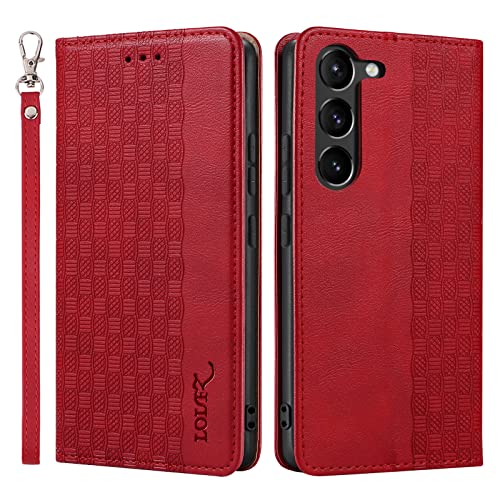 Funda para Samsung S23 con tapa magnetica y ranuras protectoras LOLFZ piel roja