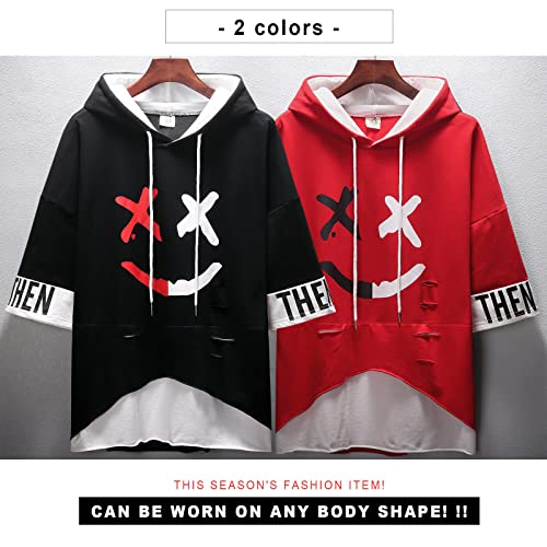 Men's Hoodie Sweater Short Sleeve T shirt with Hood Pullover Graphic Colorblock Hip Hop Streetwear Unisex Loose3