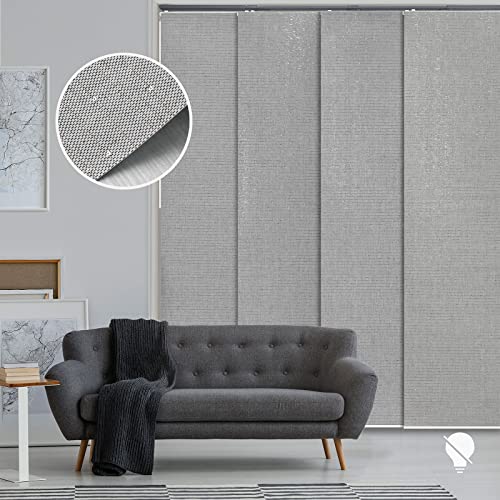 Godear Design Deluxe 99.99% Blackout Thermal Adjustable Sliding Panel Blind 45.8"- 86" W X 96" H, Extendable 4-Rail Track, Metallic Luster Trimmable Natural Woven Fabric With Sequins, Diamond Silver + #TOP8