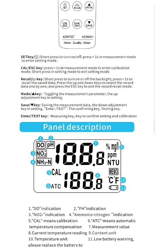 AE86061 Multifunctional Water Quality Detector pHmeter dissolved oxygenTester
