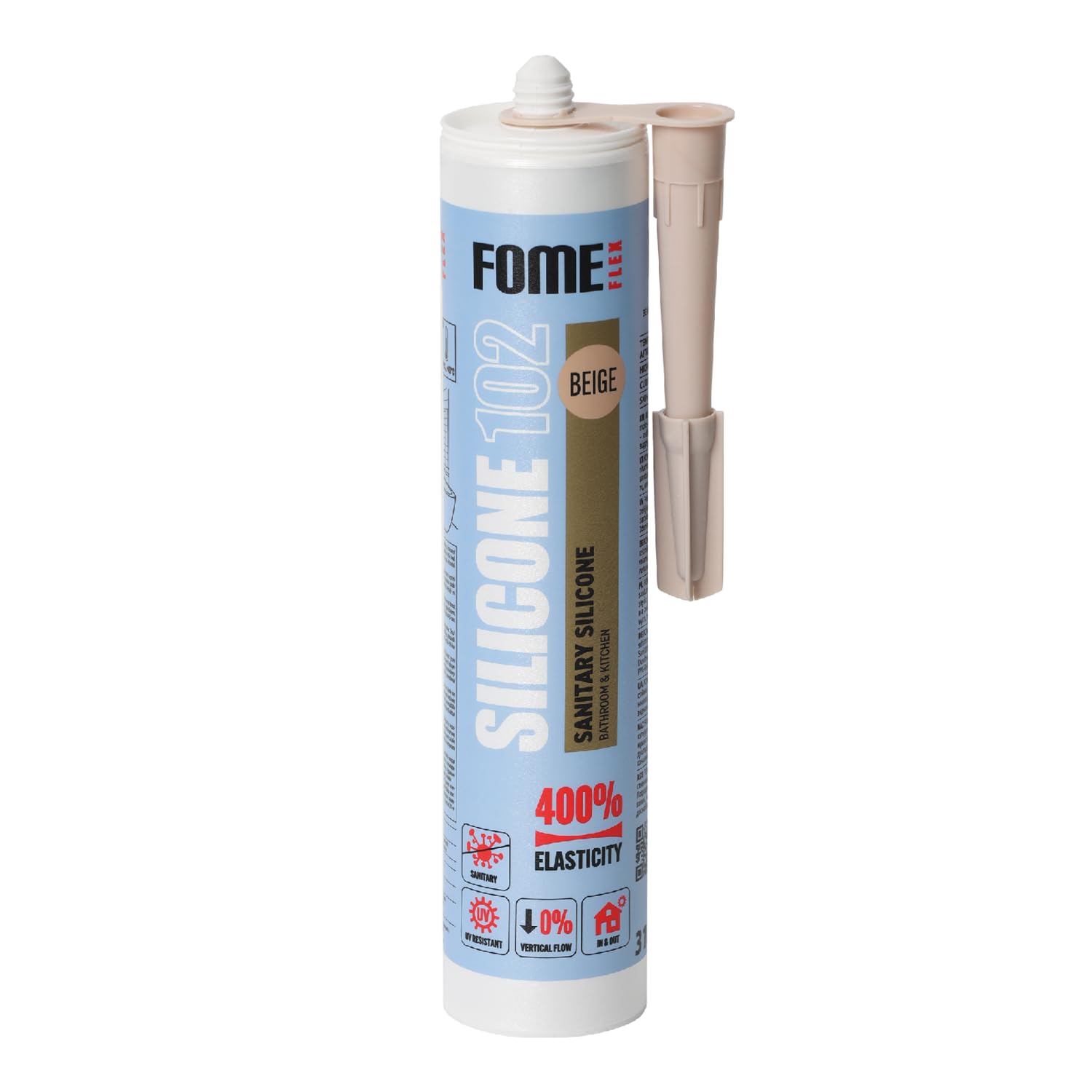 Silikon Bad Dichtmasse Beige [310 ml] – Professionelles Wasserdichtes Sanitärsilikon für Badezimmer, Rinnen und Fensterabdichtung von Fome Flex