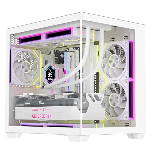 RUIX OV502 Pro M-ATX PC Case Compact Panoramic Tempered Glass Gaming Case Supports 240mm AIO & 340mm GPU Optimized Airflow Mini Tower Computer Case USB 3.0 White