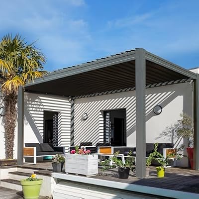 Domi Louvered Pergola 10X13FT, Aluminum Pergola with Adjustable Louvered Roof and Drainage Gutter, Outdoor Gazebo for Patio, Backyard, Deck, Gray