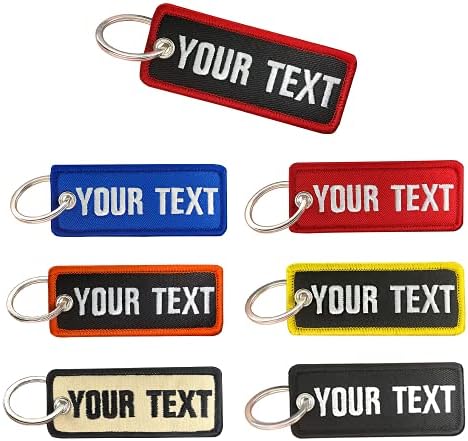 Kamao Personalized Keychain, Custom Embroidery Name Number key Tag , Motorcycle Keychain for Men's Women Car ATV, Red, Blue, Black, Orange, Purple, 8.4 x3.5 cm