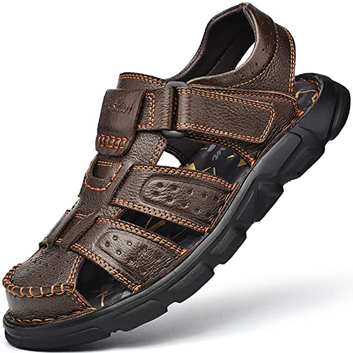 Closed Toe Sandals Leather For Men Slippers Flip Flops Mens