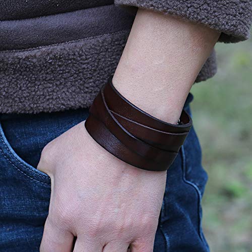 Pulsera ancha de cuero punk para hombre ajustable miniatura 6