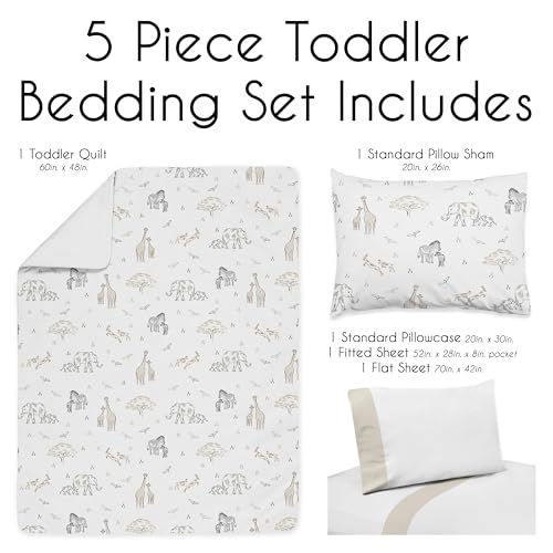 Image of Sweet Jojo Designs Jungle Safari Animals Boy Girl Toddler Kid Bedding Set Childrens Comforter Sham Sheets Brown Taupe Black and White Gender Neutral Elephant Giraffe Wildlife Adventure Zebra Serengeti