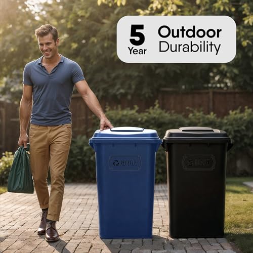 Image of Recycle and Trash Stickers for Garbage Cans - Black Premium Clear Vinyl Recycling Bin Labels - Large 4 Pack - 10 inch by 4.25 inch Decals Logo - Waste Signs for Home Kitchen or Office Bins Indoor /Outdoor Use