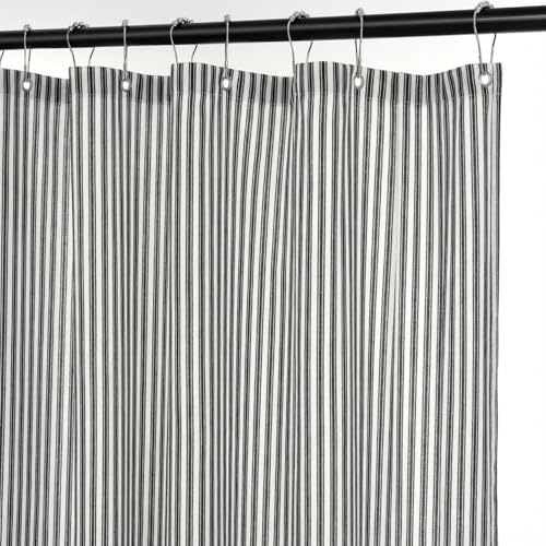 Mindsoft Stripe Cotton Toile Shower Curtain Ticking Stripes Woven Print Curtain Bathroom Decor for Traditional Contemporary Style Kitchen Bath(Black and White 72 x 72 Inches Stripe)