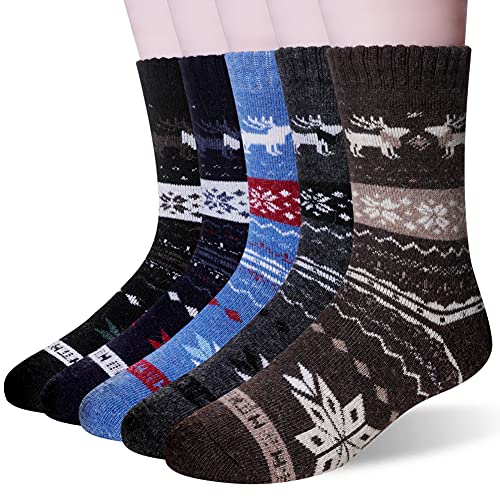 Men's Super Heavy Thick Wool Socks-Thermal Cozy Casual Socks for Men 5 Pair(Deer B) Men's Super Heavy Thick Wool Socks-Thermal Cozy Casual Socks for Men 5 Pair(Deer B)