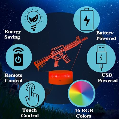 Image of M4A1 Night Light, M4A1 Model Gifts, 3D Illusion Lamp with 16 Colors Changing, Remote Control and Dimmable, Game Living Room Decoration, Holiday Xmas Gifts