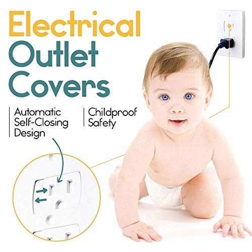 Child Safety Electrical Outlet Covers for Baby Proofing - Best Childproofing Self Closing BPA Free Wall Socket Plate, Better Than Plugs (Set of 6, White) - Thumbnail 2