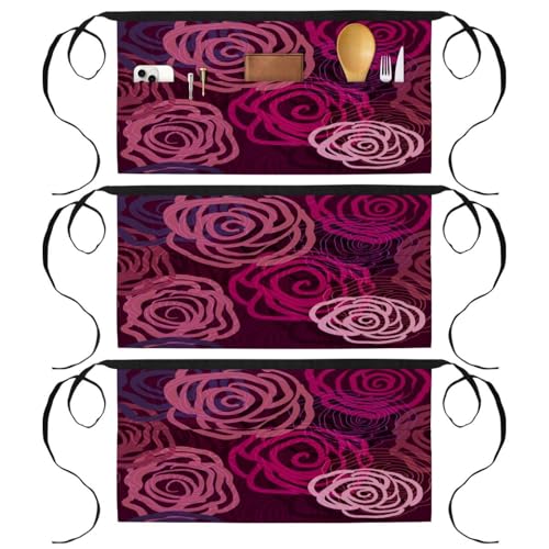 Tabliers courts de chef à motif floral lilas multicolore avec poches pratiques