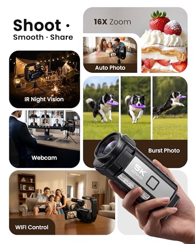 5K Video Camera Camcorder 64MP Cameras for Filming with 3 270 Rotatable Touch Screen 16X - image 2