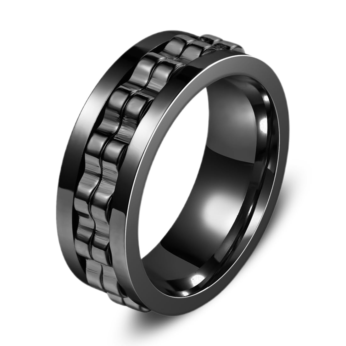 Fidget, anello antistress e anti-ansia, catena a forma di collegamento, set di anelli in acciaio inox, accessori alla moda, regalo per uomini e donne, per uomini e donne, larghezza 8 mm