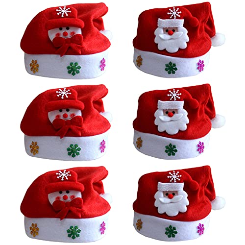 Bonnet de Père Noël avec Pompon Bonnet de Noel en Peluche Bonnet de Père Noël en Tissu Chapeau de Vacances de Noël pour Enfants Costume de Chapeau de Père Noël en Peluche Ornements de Noël 6 Pièces Cover