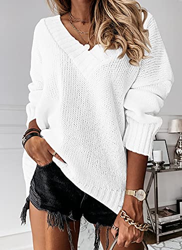 Womens Loose Sweaters Sexy V Neck Long Sleeve Solid Knitted Jumper Pullover Sweatshirt Tops3