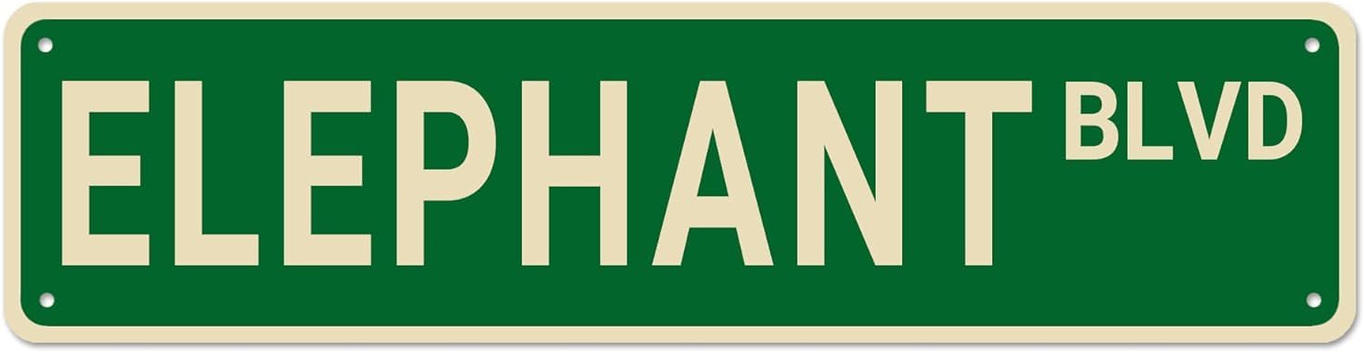 peiyeety Vintage Metal Tin Sign Elephant Blvd Retro Street Sign, Rustic Wall Decor for Home, Wildlife Decor, Man Cave, Garage, Kitchen, Office, Farmhouse, Patio, Garden, Porch, 4 * 16 inch