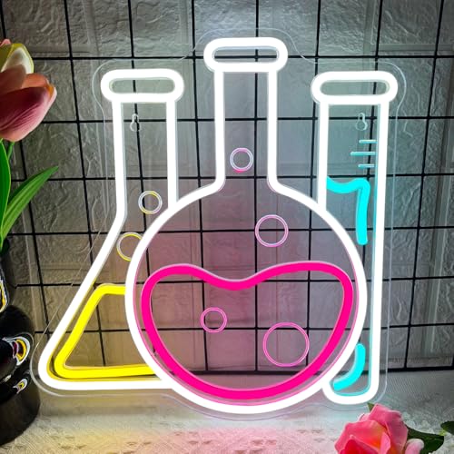 Science Neon Sign Science Beaker Neon Light Dimmable LED Chemical...
