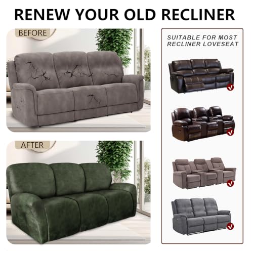 Image of ANARACHON Leather Look Recliner Couch Cover 8-Piece Recliner Sofa Slipcovers 3 Seater for Reclining Couches Furniture Protector Spandex Fabric Washable (Recliner Sofa, 03Tawny)