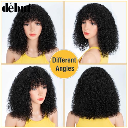 DÉBUT Human Hair Bob Wig With Bangs & Curly Style, Short Jerry Curl Wig for Black Women 150% Density, Non Lace Front - Image 4