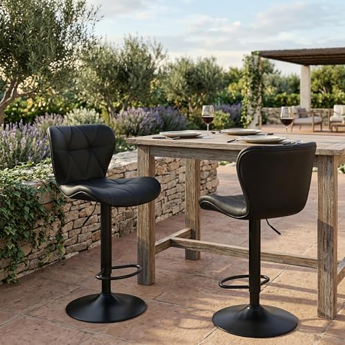 Image of HealSmart Bar Stools Set of 2, Adjustable Faux Leather Swivel Bar Stools, Counter Height Bar Chairs with Back for Kitchen Island, 360 Swivel, 300 lbs Capacity, Black